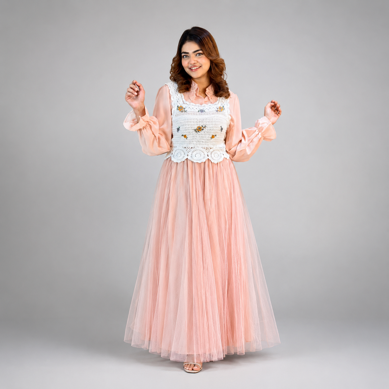 Thai Georgette Net Flare Gown Set