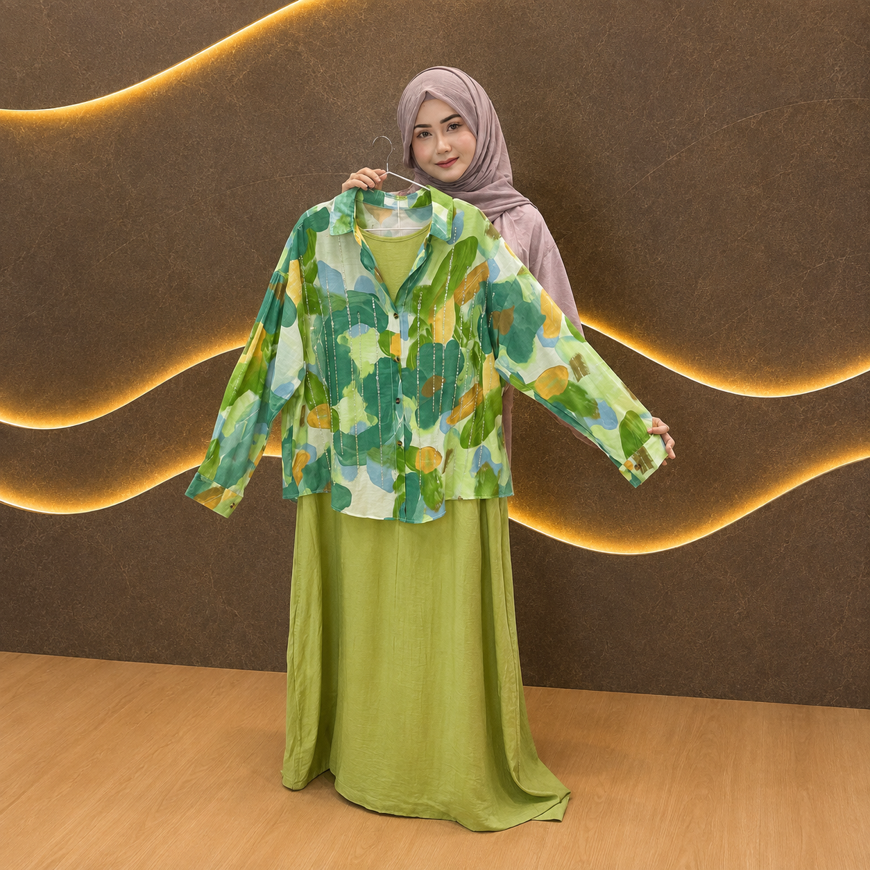 Two-Piece Soft Linen Gown Set 1030
