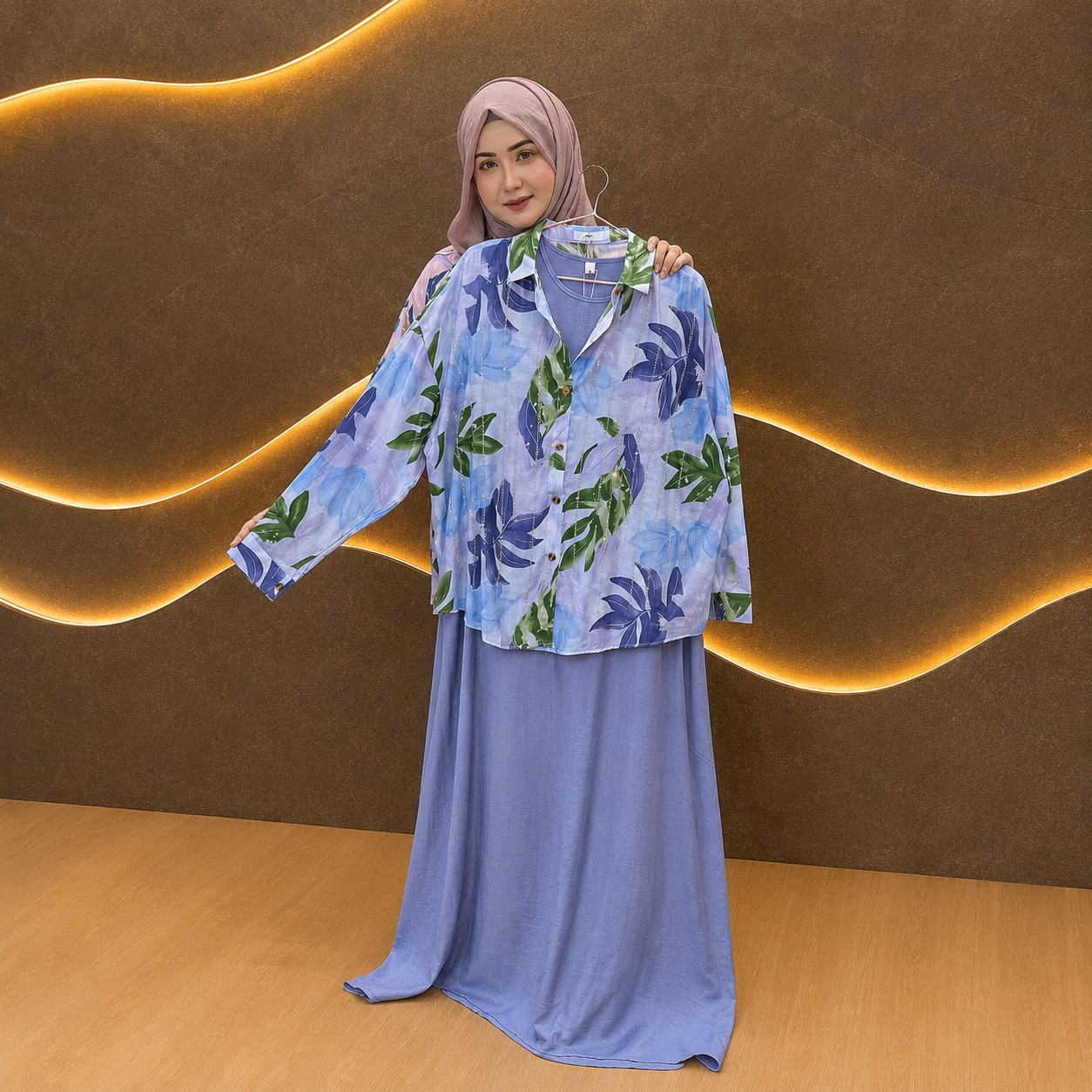 Two-Piece Soft Linen Gown Set 1031